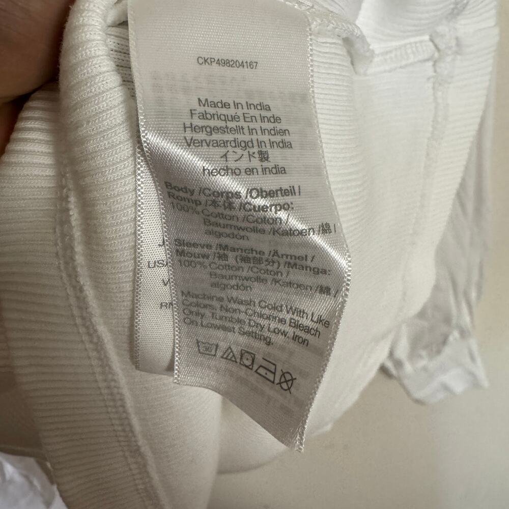 Madewell Ribbed Puff-Sleeve Top Sz S White Long Sleeve Slim Fit Pullover Cotton - Picture 7 of 8